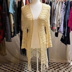 Elegant Cream Fringe Women's Cardigan